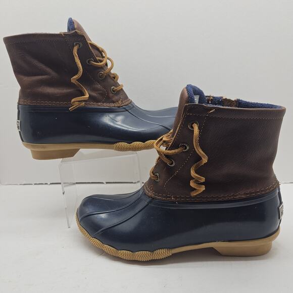 Sperry Shoes - Sperry Saltwater Brown Leather and Navy Duck Rain Winter Boots Size 6 STS91175
